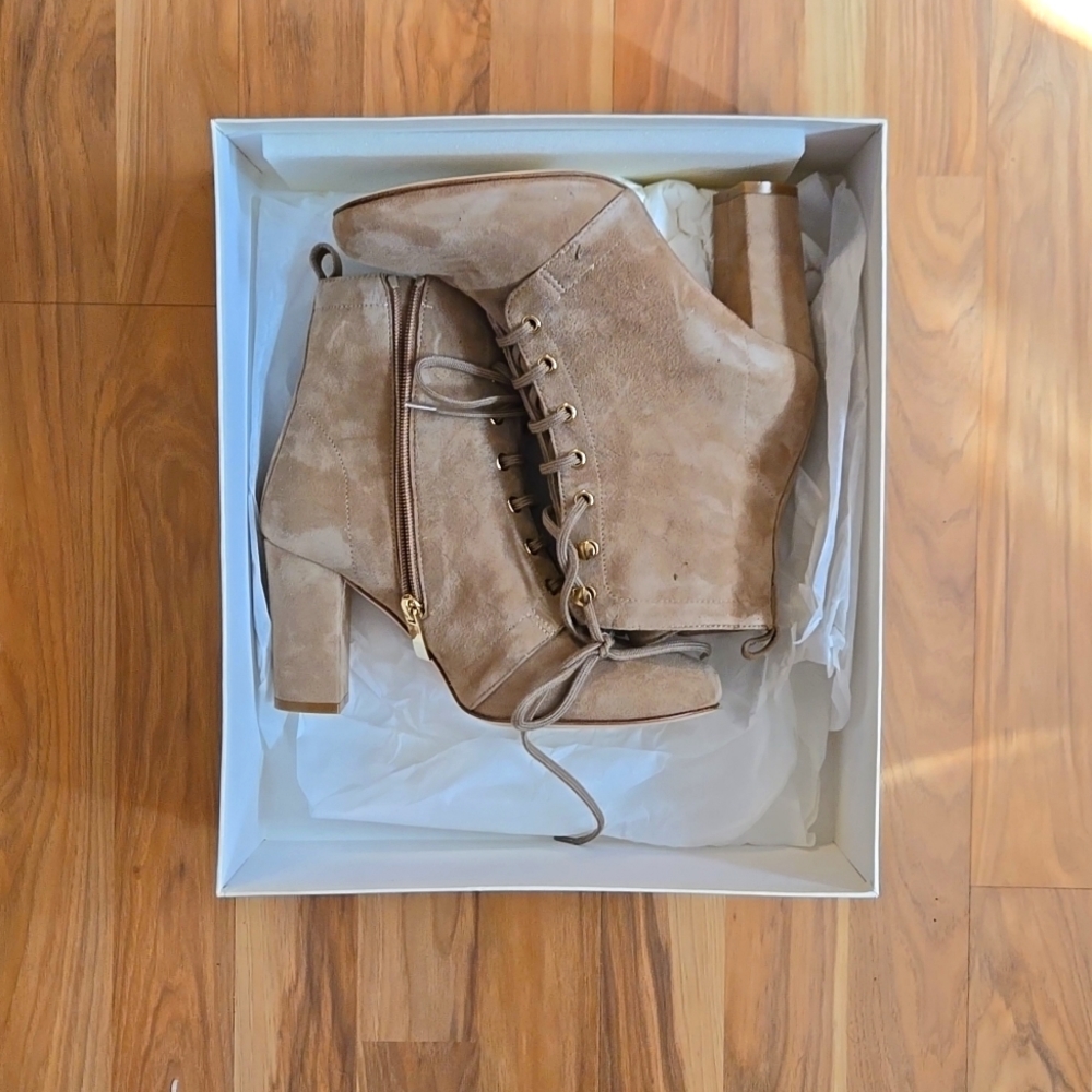 L'Agence Valerie Lace-Up Bootie in Dark Sand